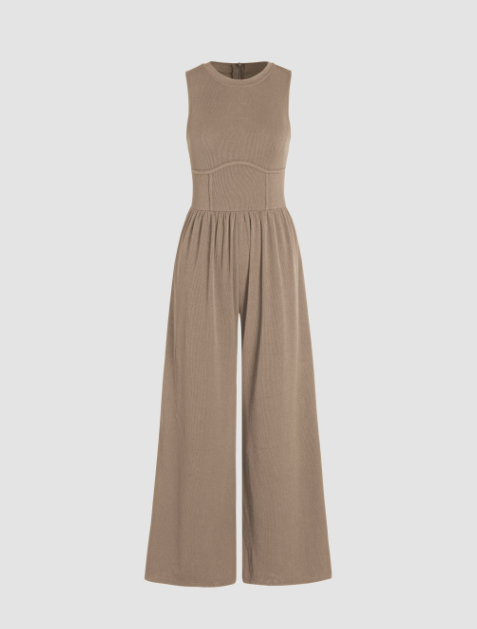 Solid Sleeveless Wide Leg Jumpsuit cider