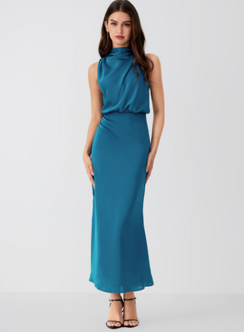 High Neck Sleeveless Ruched Maxi Dress cider