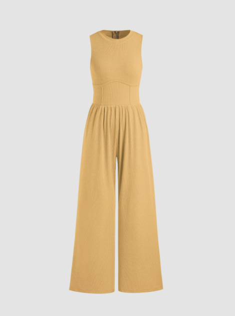 Solid Sleeveless Wide Leg Jumpsuit cider