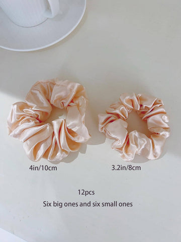 12pcs Women Pink Khaki Solid Casual Scrunchie For Daily Life shein