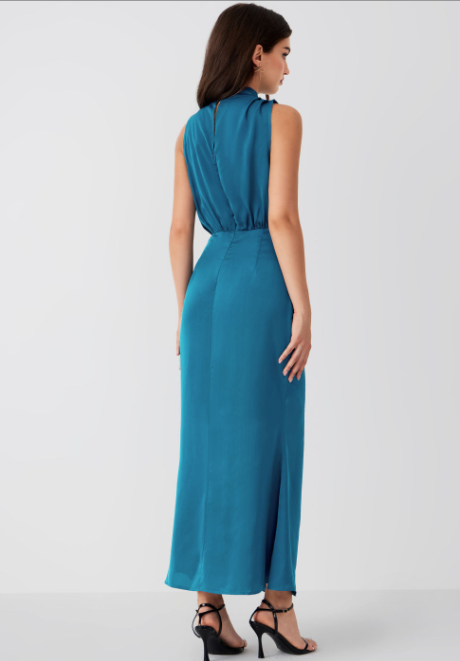 High Neck Sleeveless Ruched Maxi Dress cider