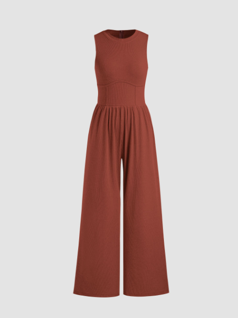 Solid Sleeveless Wide Leg Jumpsuit cider