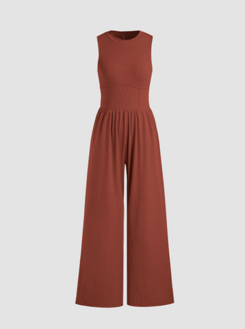 Solid Sleeveless Wide Leg Jumpsuit cider