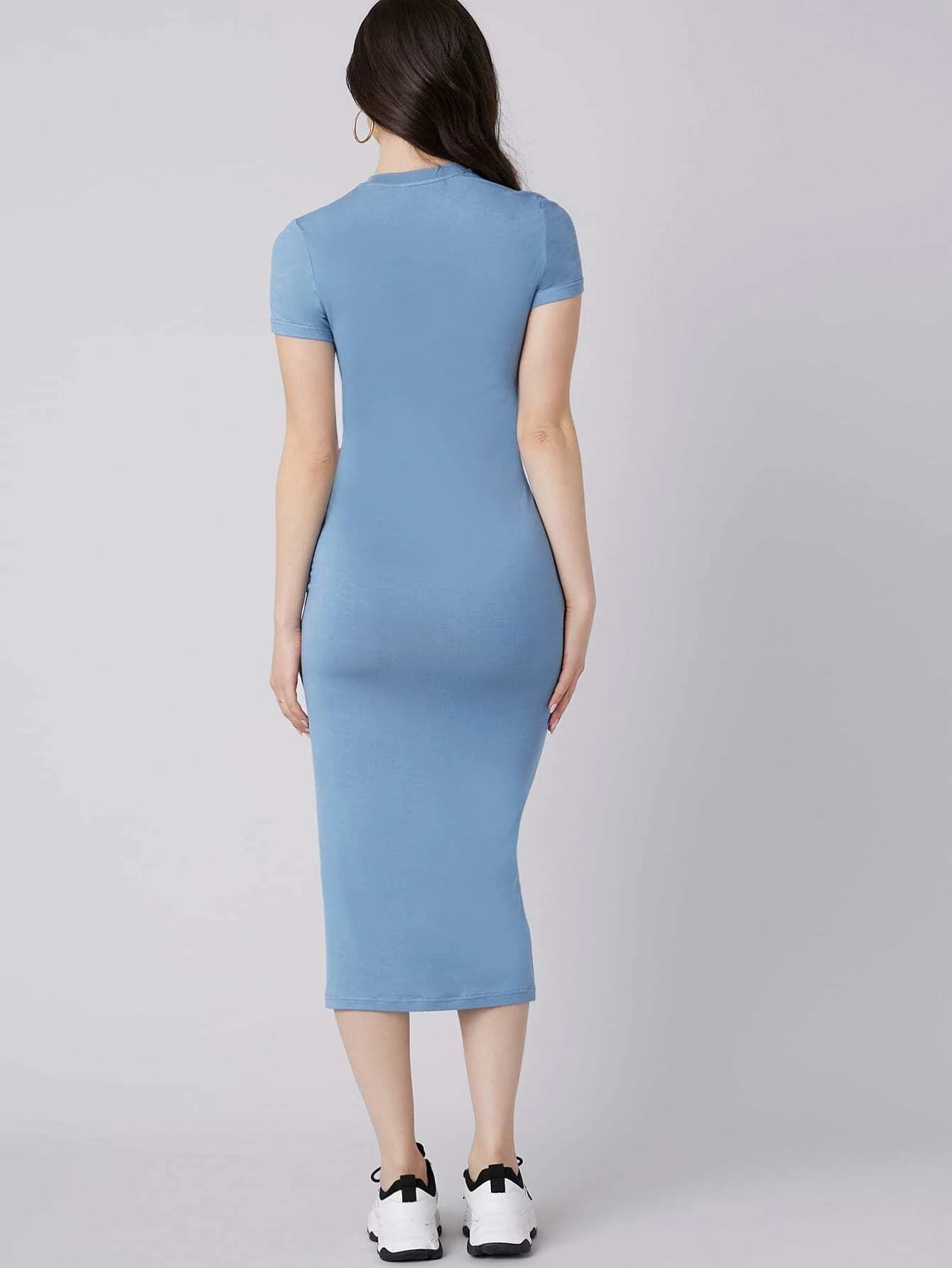 Mulvari Solid Bodycon Dress shein