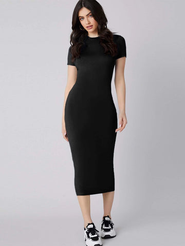 Mulvari Solid Bodycon Dress shein