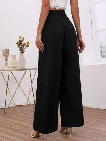 Frenchy High Waist Fold Pleated Wide Leg Pants shein