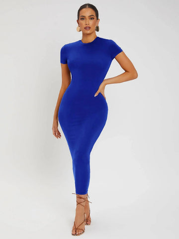 SXY Solid Round Neck Bodycon Dress shein