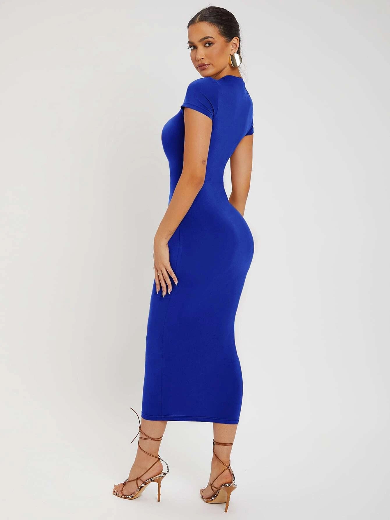 SXY Solid Round Neck Bodycon Dress shein