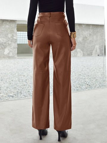 BIZwear Zipper Fly Palazzo PU Pants Workwear shein