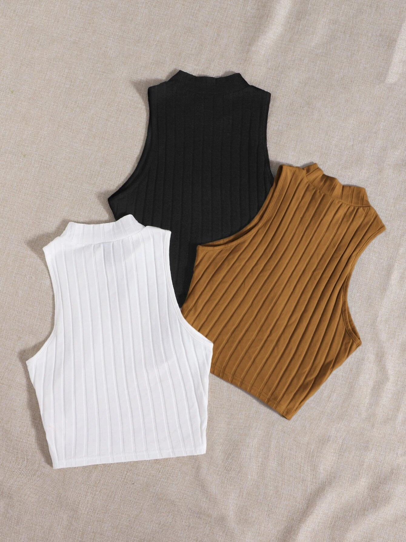 Essnce Plus 3pcs Mock Neck Rib-knit Tank Top shein