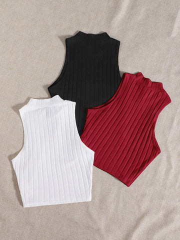 Essnce Plus 3pcs Mock Neck Rib-knit Tank Top shein