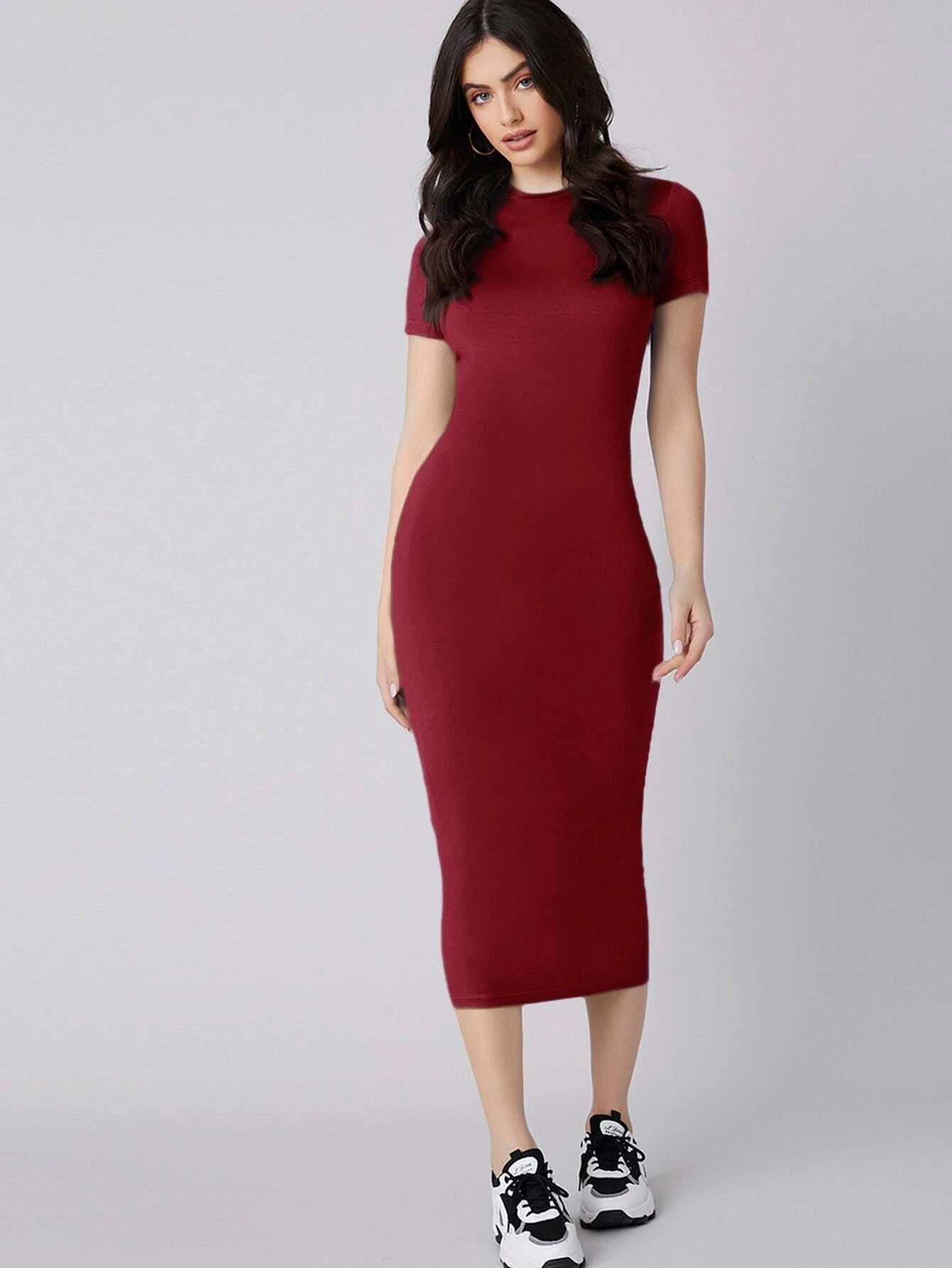 Mulvari Solid Bodycon Dress shein