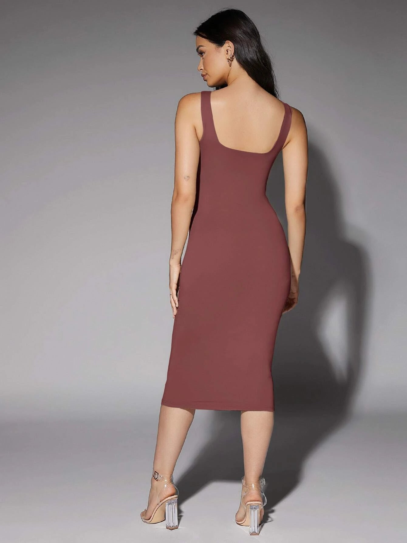 BAE Low Back Solid Tank Dress Tube Dress shein