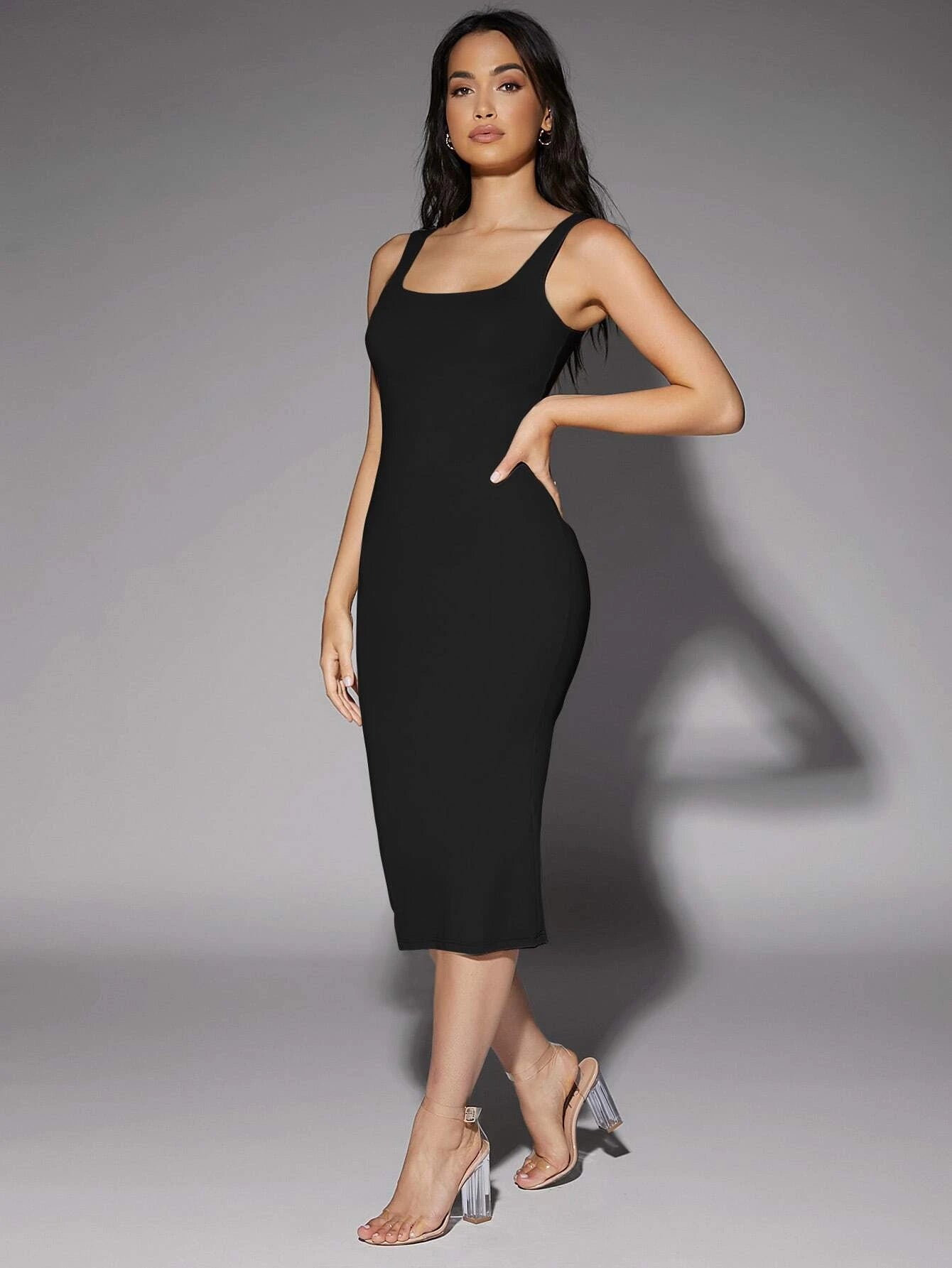 BAE Low Back Solid Tank Dress Tube Dress shein