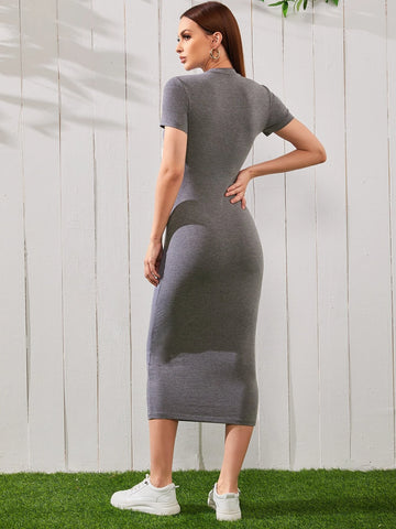 Mulvari Solid Bodycon Dress shein