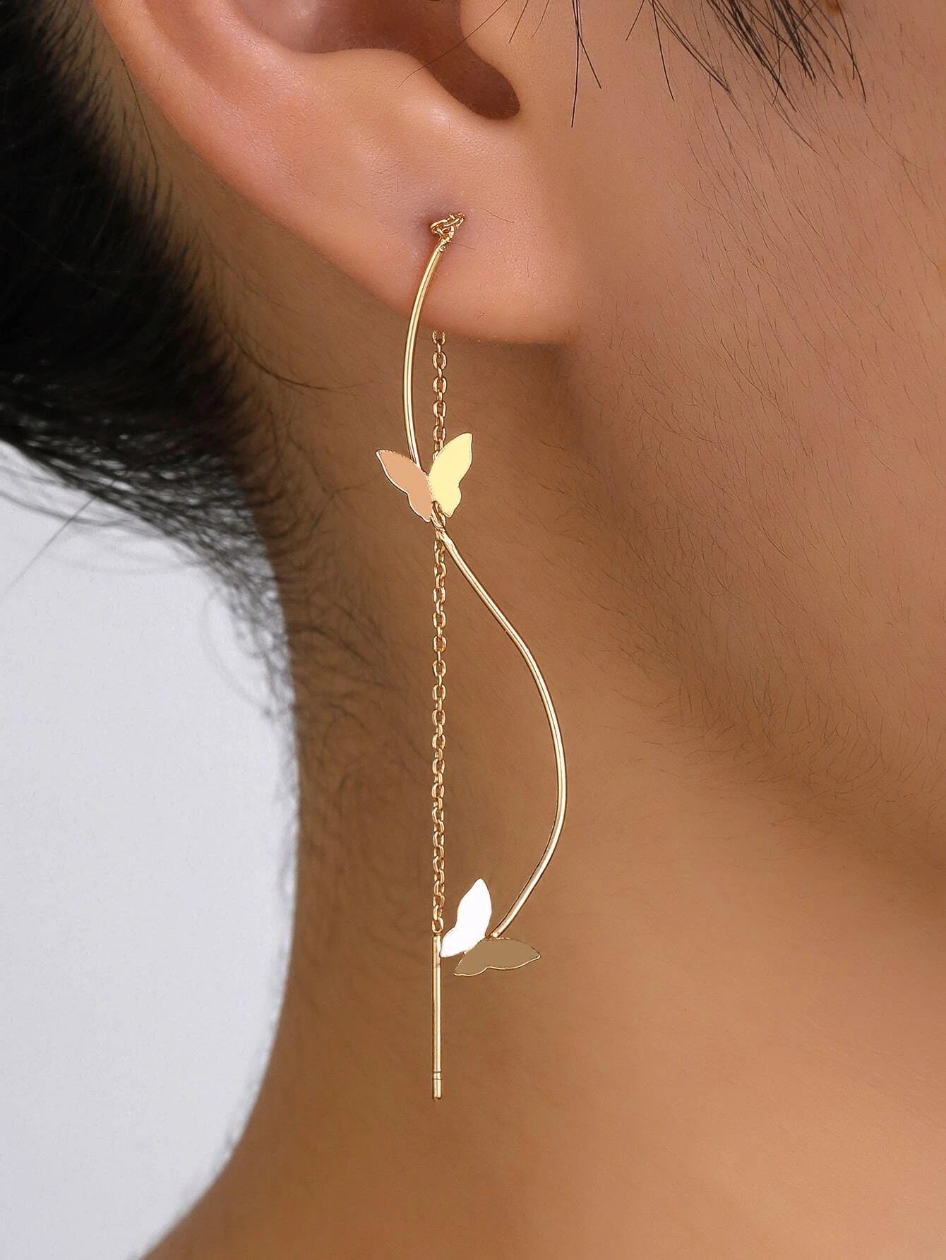 1pair Long Tassel Threader Earrings Wave Shaped Simple Long Chain Earrings Elegant Earrings shein