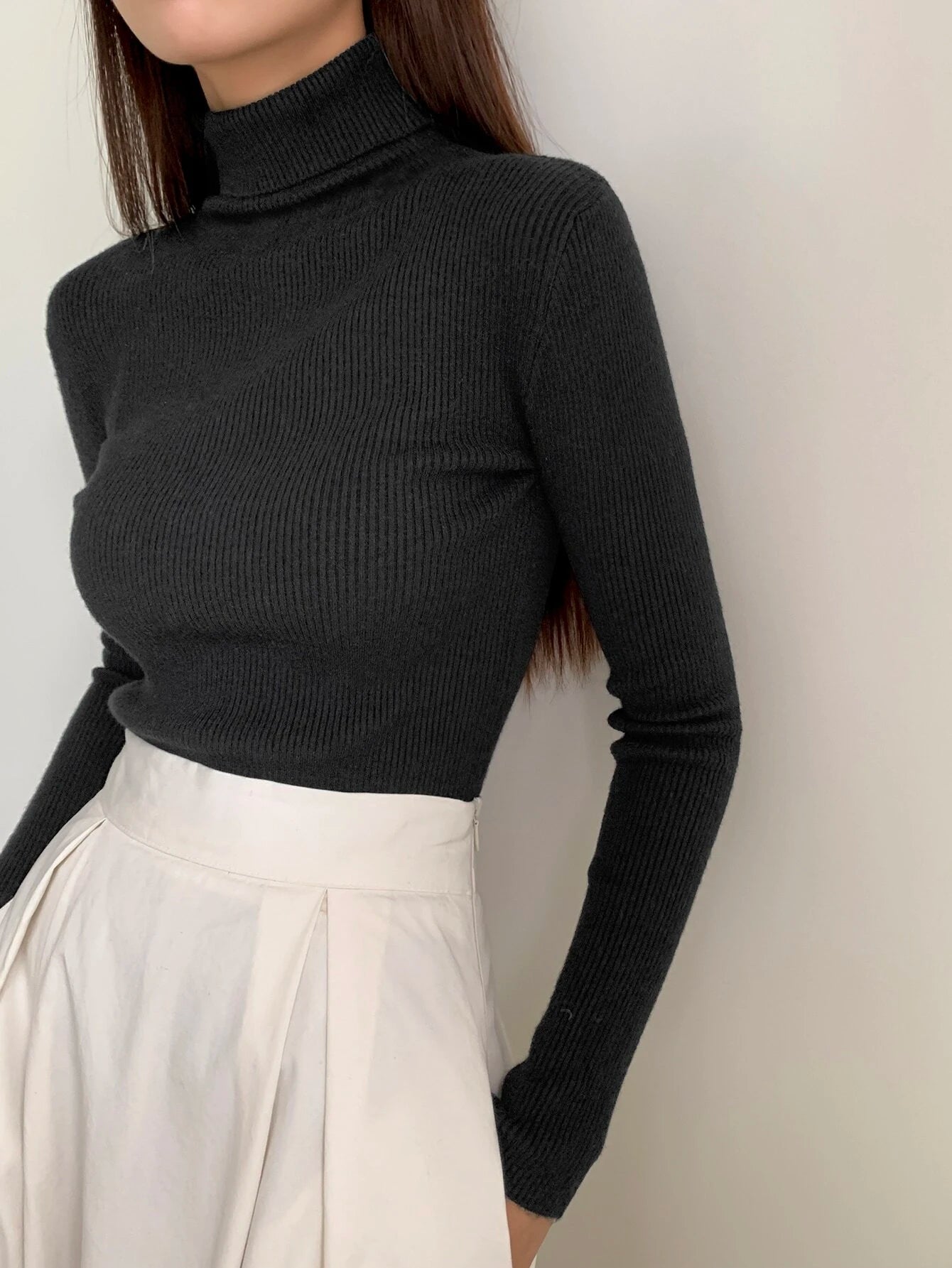 DAZY Ribbed Knit Turtleneck Sweater shein