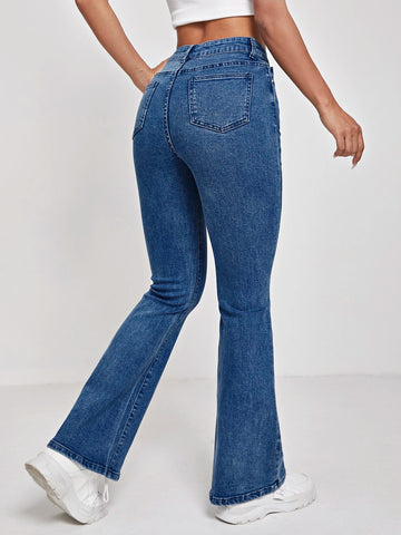 PETITE High Waist Flare Leg Jeans shein