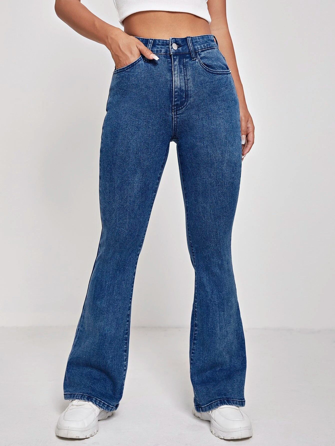 PETITE High Waist Flare Leg Jeans shein