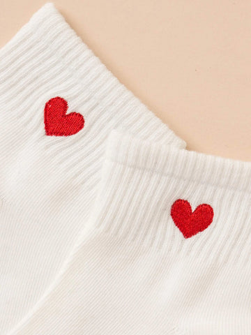 2pairs Heart Print Ankle Socks shein