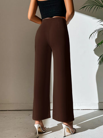 PETITE Split Hem Straight Leg Dress Pants shein