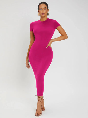 SXY Solid Round Neck Bodycon Dress shein