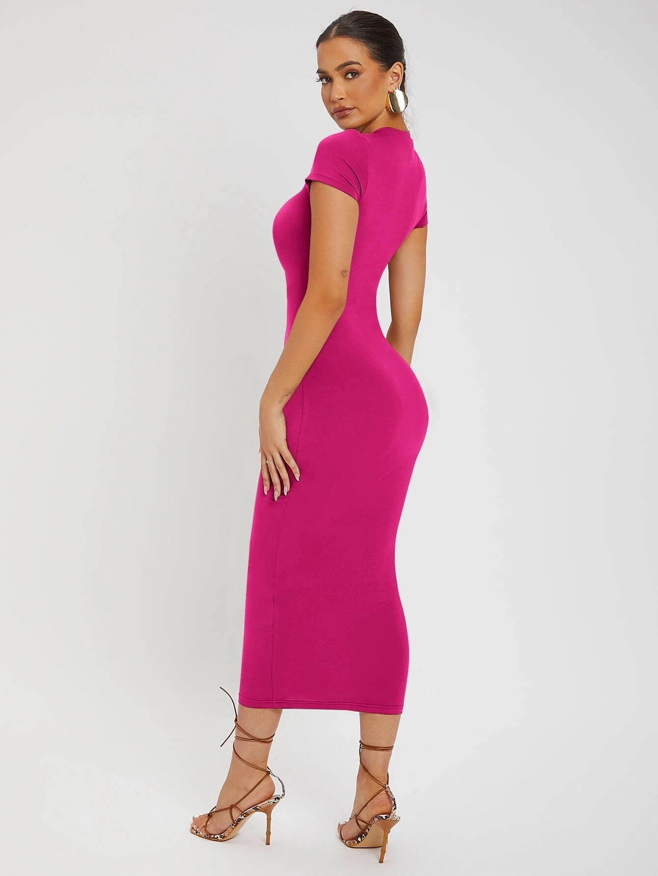 SXY Solid Round Neck Bodycon Dress shein