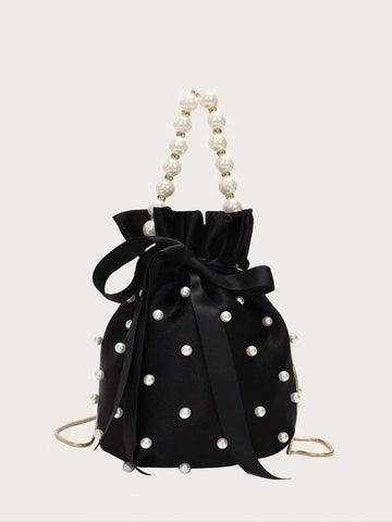 Mini Faux Pearl & Rhinestone Decor Bucket Bag Fashion Luxury Chic Mini Pearl Handle shein