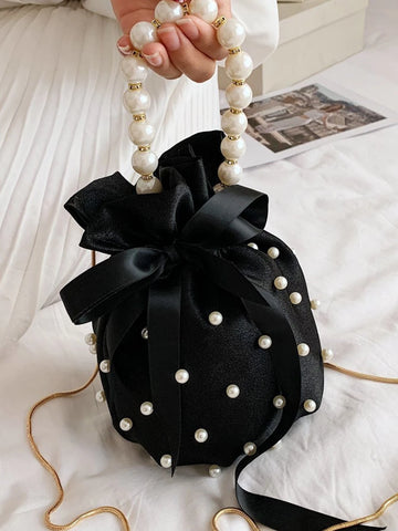 Mini Faux Pearl & Rhinestone Decor Bucket Bag Fashion Luxury Chic Mini Pearl Handle shein