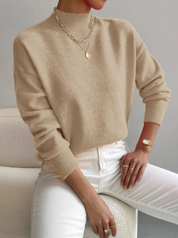 Essnce Mock Neck Drop Shoulder Sweater shein