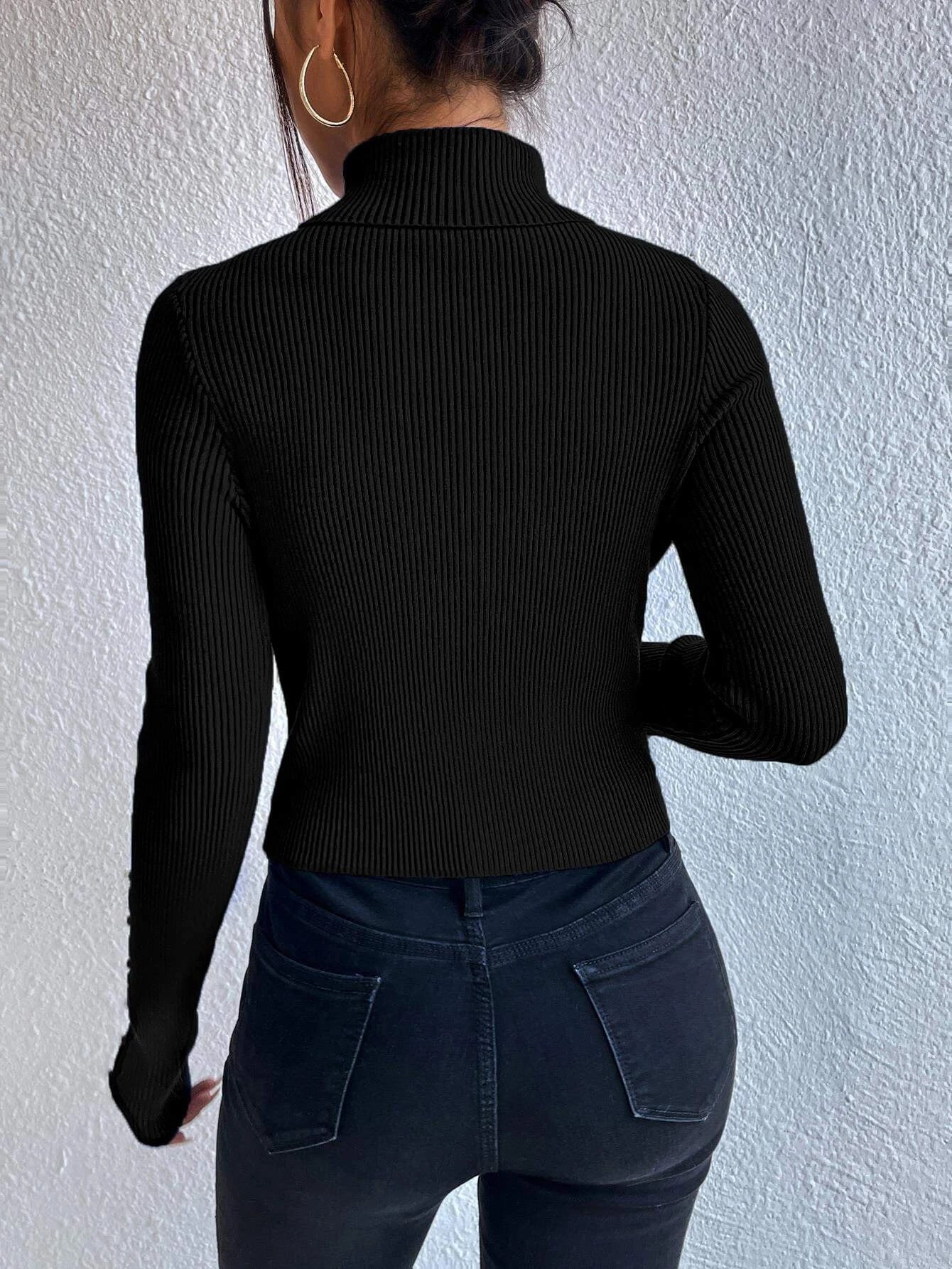 Privé Turtleneck Button Detail Sweater shein