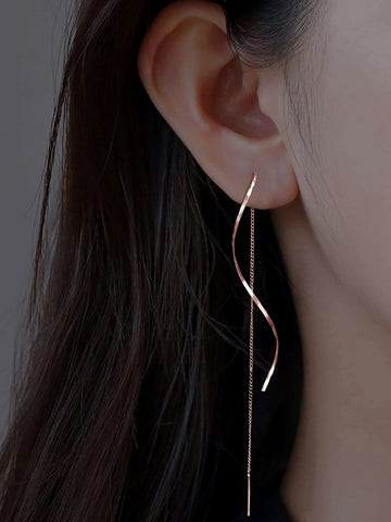 1pair Long Tassel Threader Earrings Wave Shaped Simple Long Chain Earrings Elegant Earrings shein