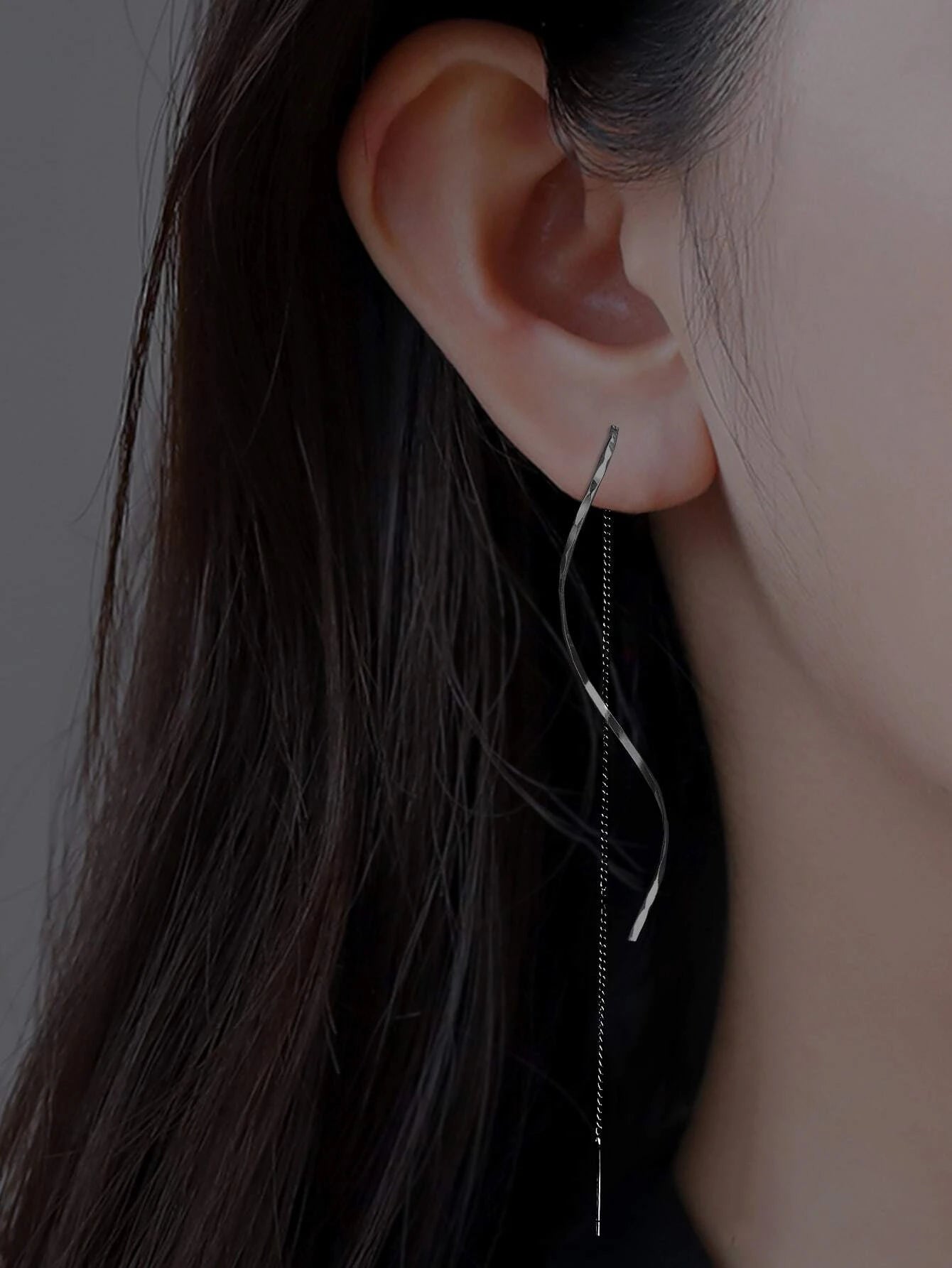 1pair Long Tassel Threader Earrings Wave Shaped Simple Long Chain Earrings Elegant Earrings shein