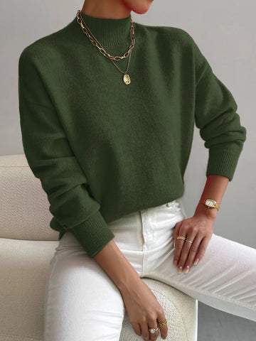 Essnce Mock Neck Drop Shoulder Sweater shein