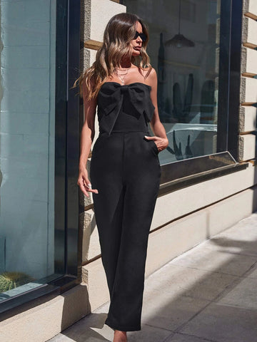 BAE 1pc Bow Front Straight Leg Tube Jumpsuit shein