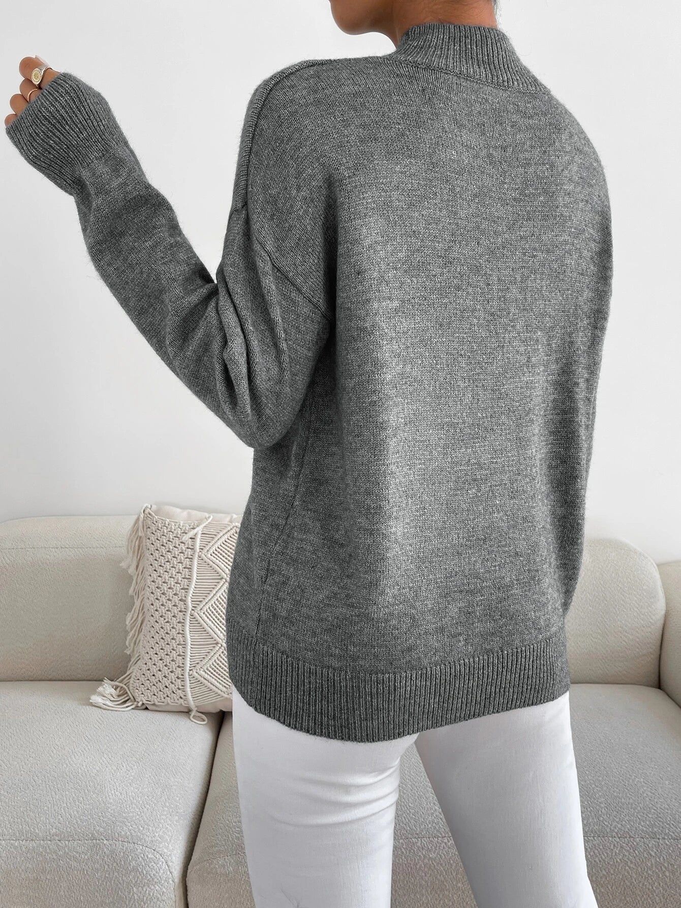 Essnce Mock Neck Drop Shoulder Sweater shein