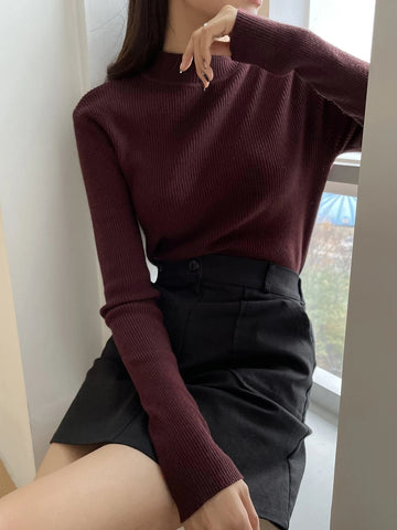 DAZY Autumn/Winter Business Casual Solid Color Stand Collar Slim Fit Sweater shein