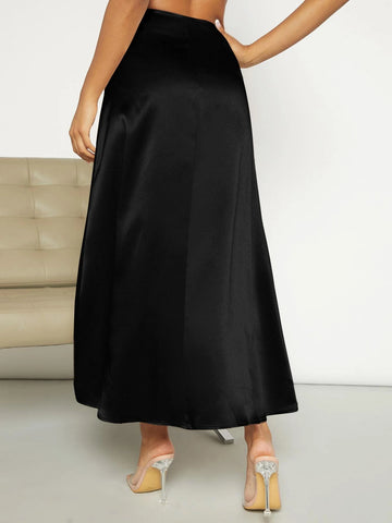 Privé High Waist Satin Skirt shein