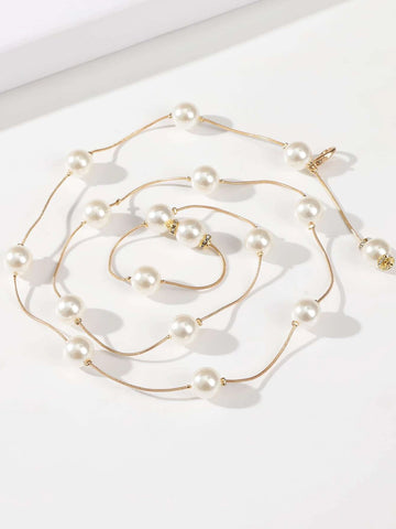 Elegant Faux Pearl Decor Belt shein