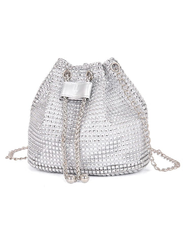 Glitter Bling,Shiny Glamorous,Elegant,Exquisite New Arrival Fashion Mini Metal Chain Rhinestone Decorated Evening Bag shein