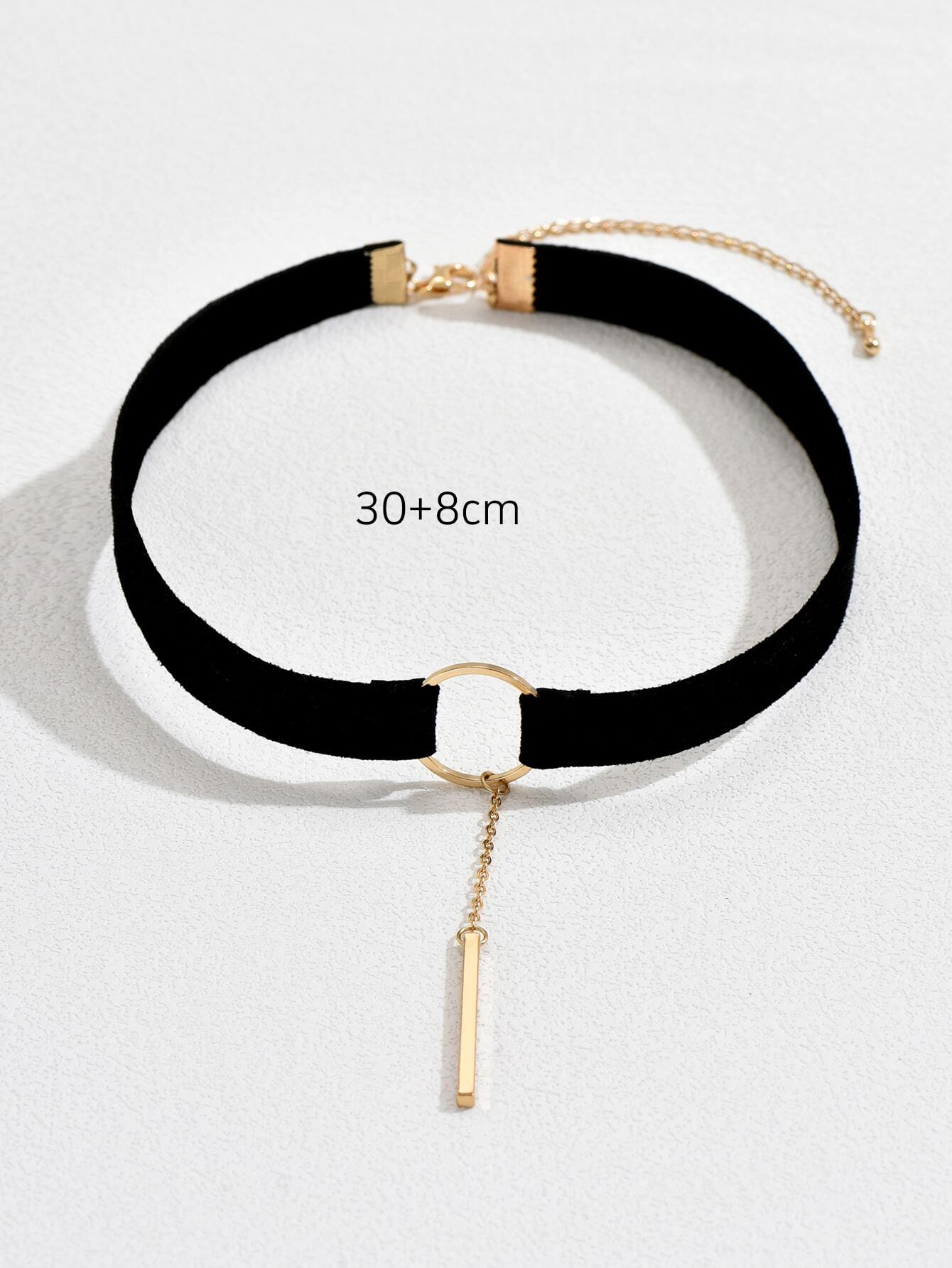 1pc Black Velour Choker With Gold Long Bar Pendant For Women shein