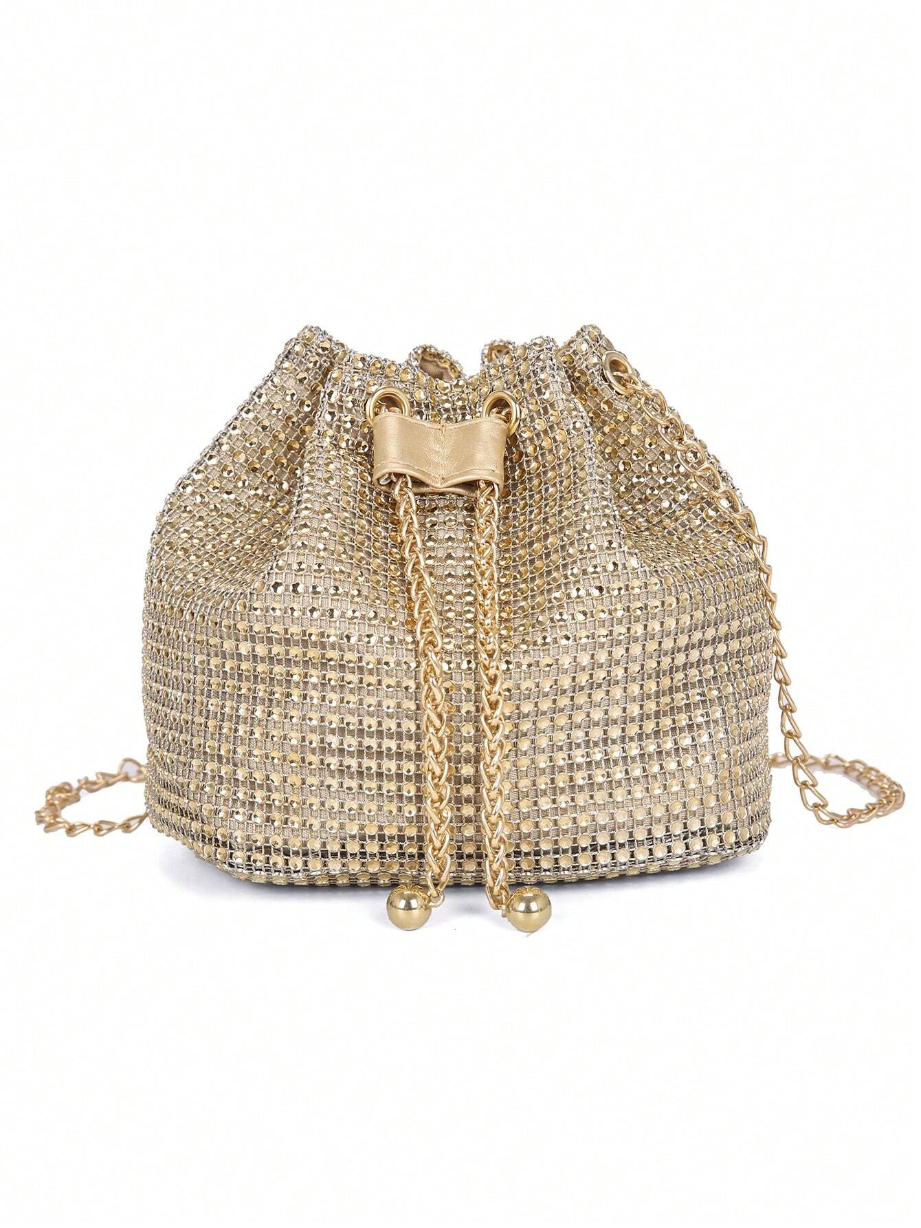 Glitter Bling,Shiny Glamorous,Elegant,Exquisite New Arrival Fashion Mini Metal Chain Rhinestone Decorated Evening Bag shein