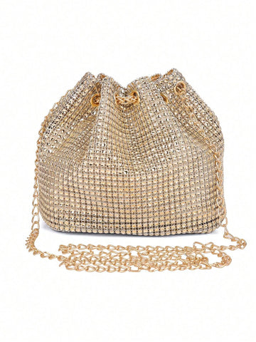 Glitter Bling,Shiny Glamorous,Elegant,Exquisite New Arrival Fashion Mini Metal Chain Rhinestone Decorated Evening Bag shein