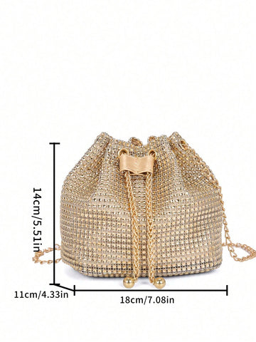 Glitter Bling,Shiny Glamorous,Elegant,Exquisite New Arrival Fashion Mini Metal Chain Rhinestone Decorated Evening Bag shein