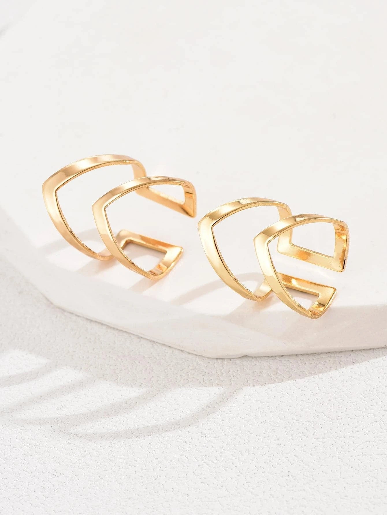 2pcs/set Simple Double Layered Letter V Shaped Open Ring For Women shein