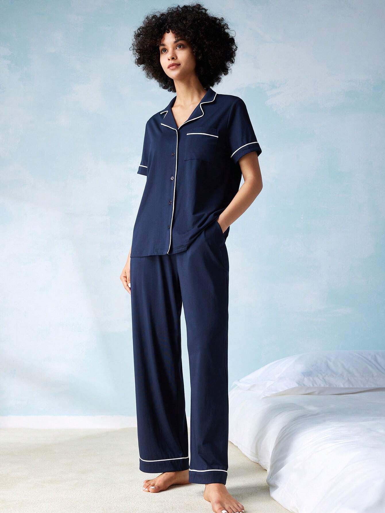 LUVLETTE Soft Cotton & Modal Basic Long Women Pajama Set shein