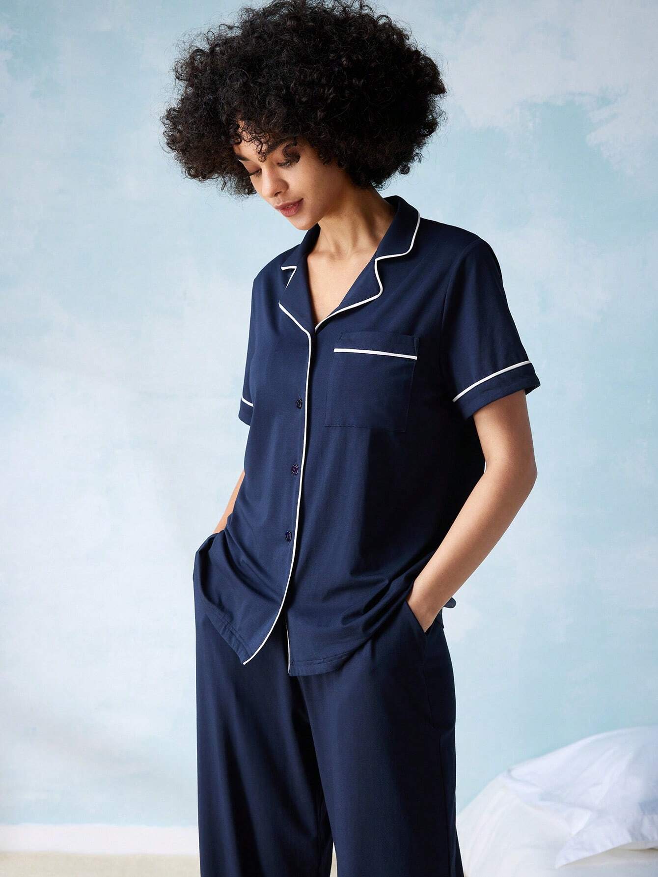 LUVLETTE Soft Cotton & Modal Basic Long Women Pajama Set shein