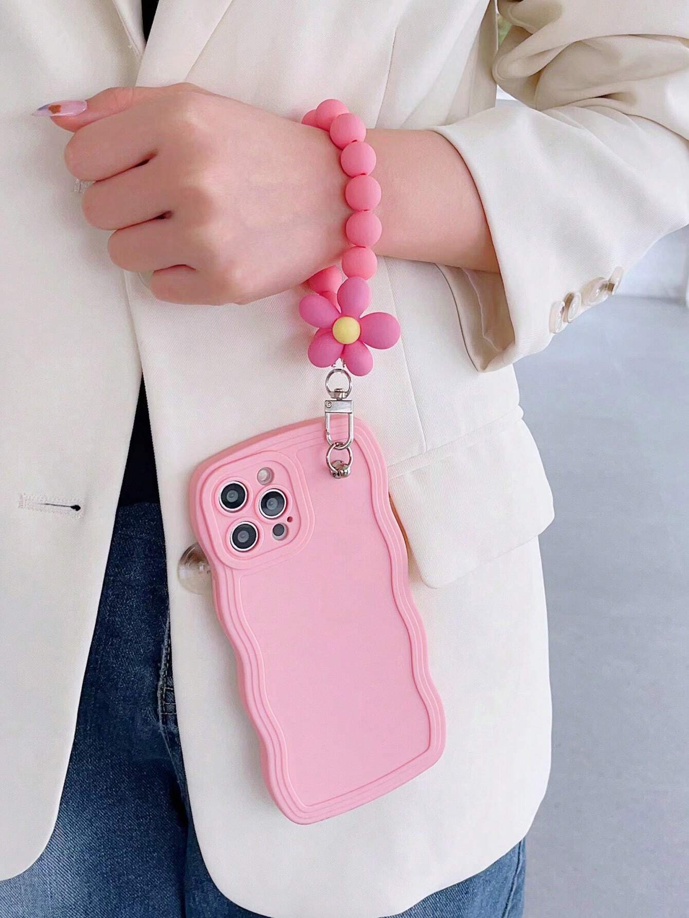 With Phone Charm Cell Phone Lanyards 1pc Liquid Silicone Anti-Shock Phone Case shein