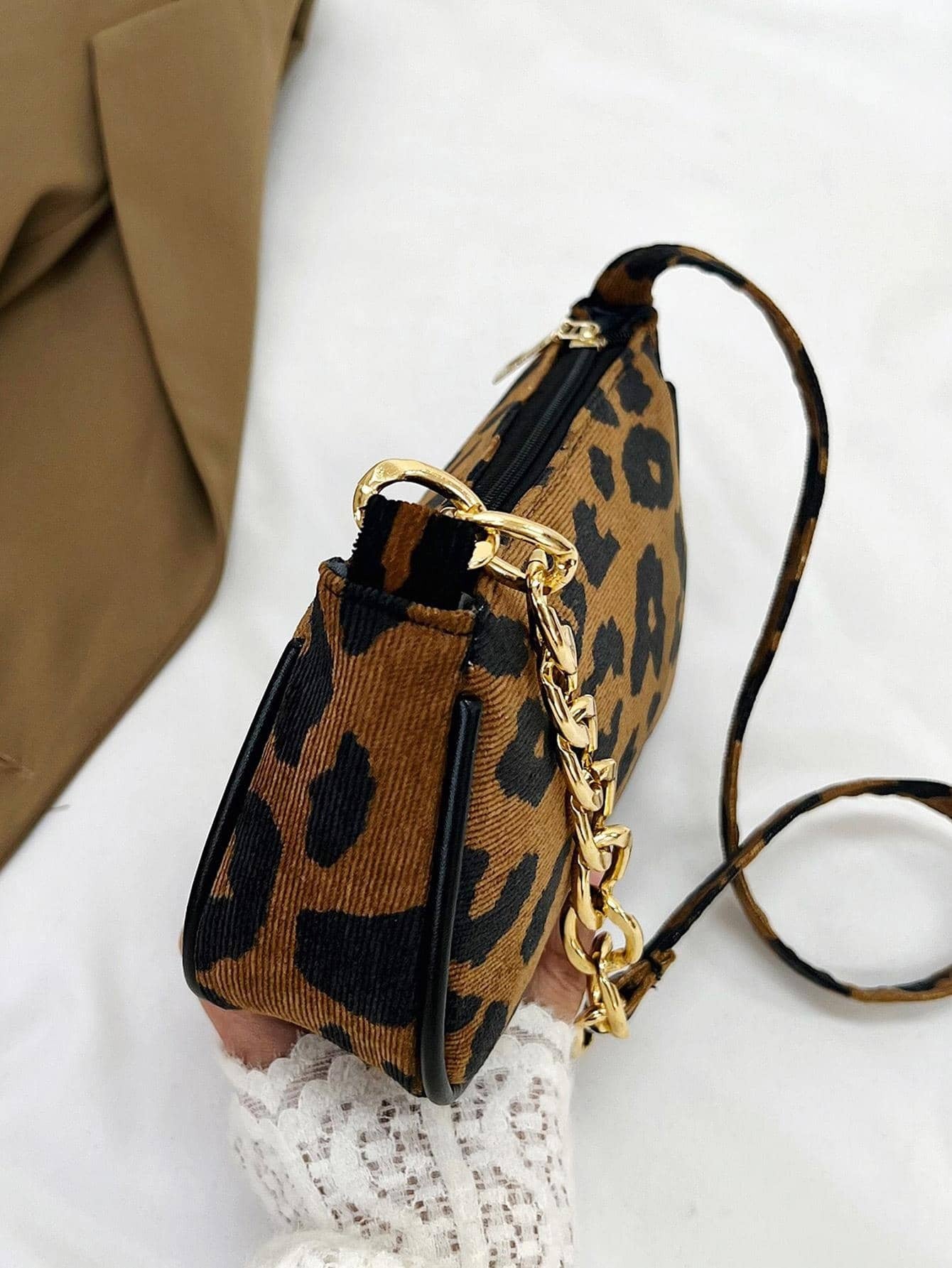 Leopard Print Hobo Bag Fashionable Chain Strap, Trendy Leopard Print Bag shein