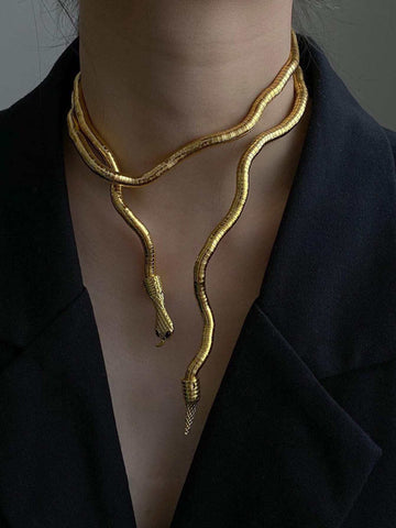 1pc Dark Earth Cool Open Casual Shape Snake Design Sense Unique Premium Necklace Collar shein